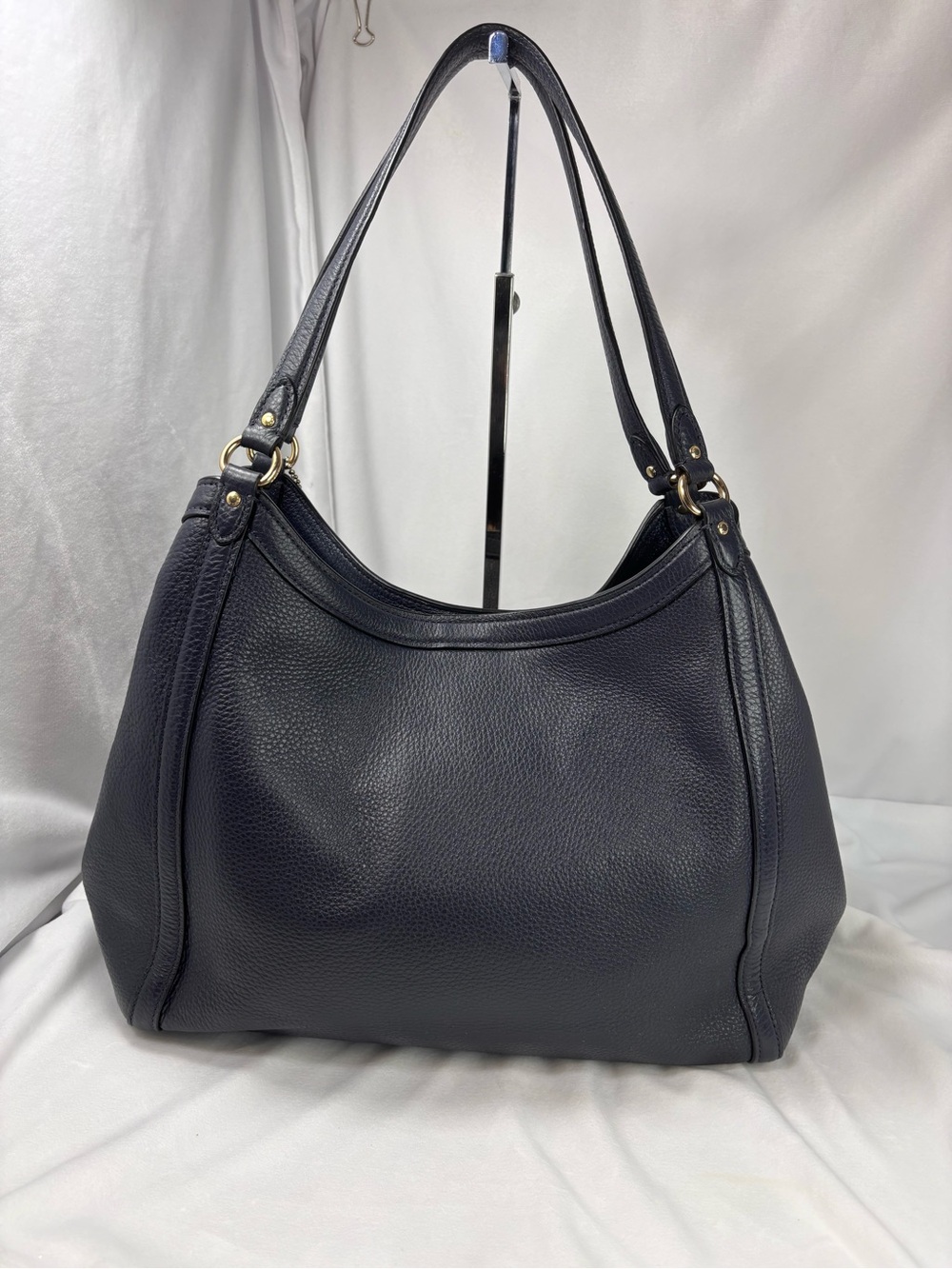 Coach Kristy Shoulder Bag Navy Pebbled Leather Gold Hardware Tote Purse - Picture 10 of 16